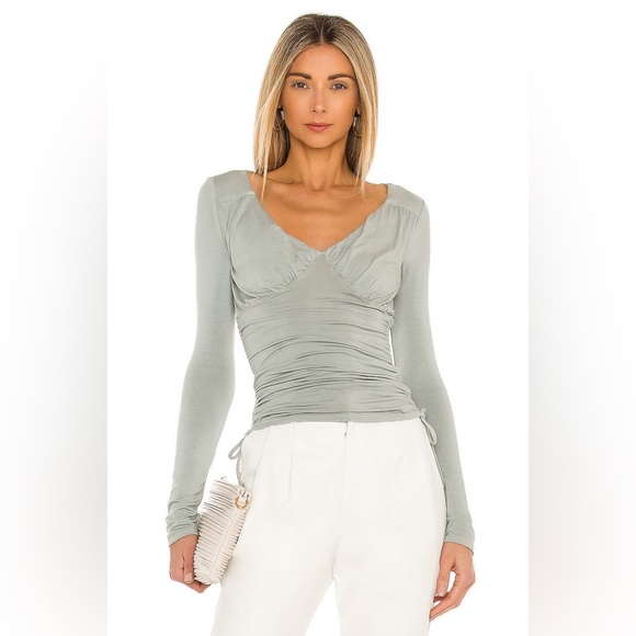 Tularosa Tops - Tularosa Revolve Willow Ruched Buttery Soft Top in Mist Blue - Size Medium